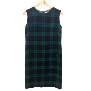 Vintage 1960s Pendleton 100% Virgin Wool Plaid Sheath Dress Size 12 Navy Green